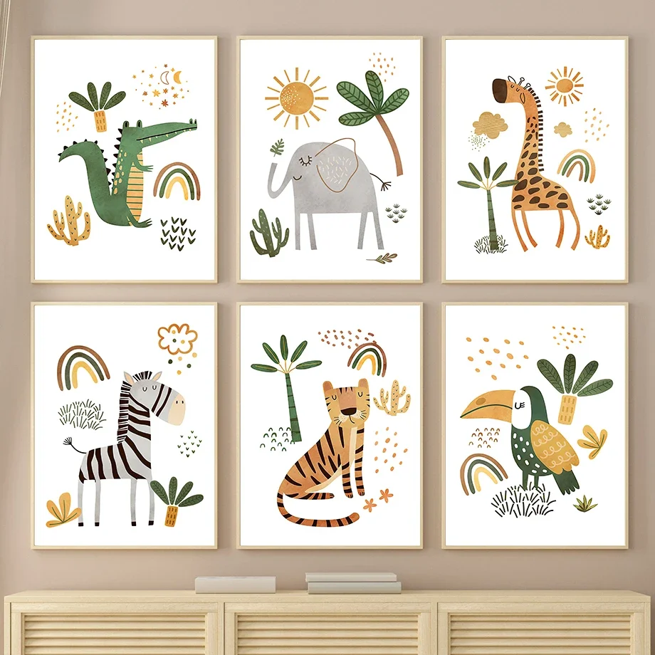 Baby Nursery Plants - Peinture sur toile 2D, girafe, éléphant,