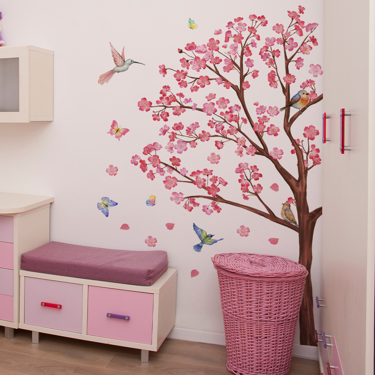 Baby Nursery Plants - Autocollants muraux aquarelle fleur d'oiseau, décoration