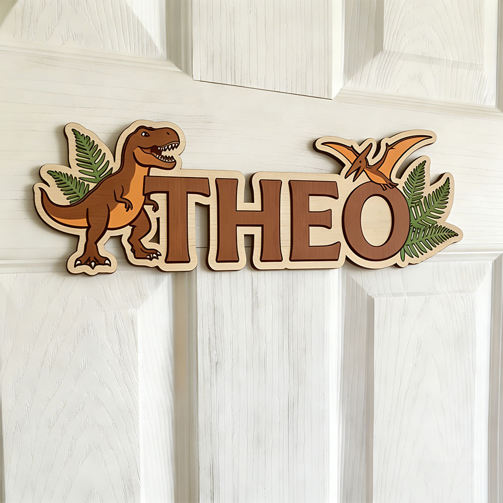 Baby Nursery Artwork - Panneau personnalisé avec nom de dinosaure